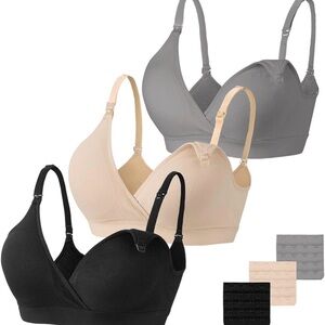 Size S- Women's Seamless Nursing Bras - Black, Gray, and Cream